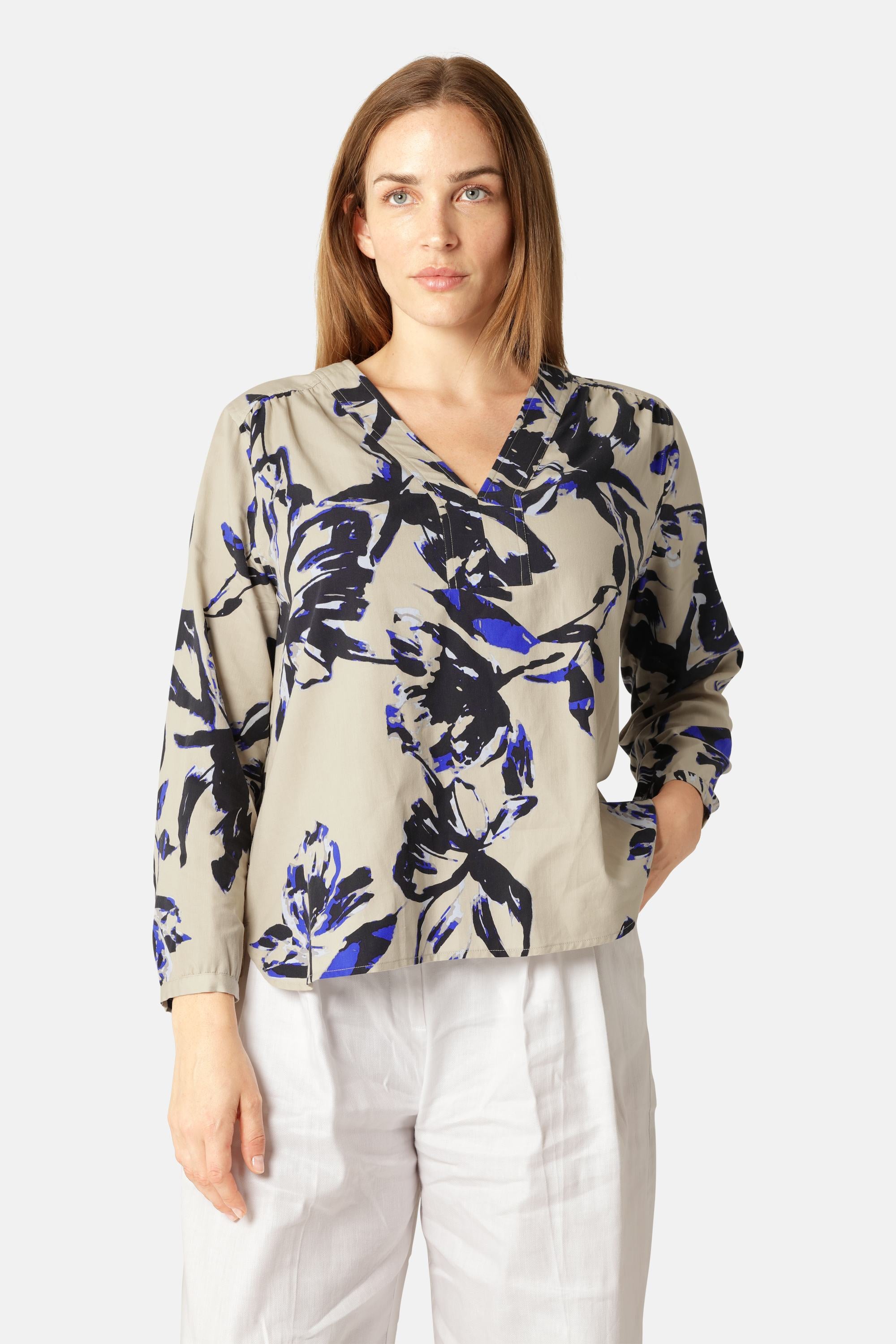Skjorta V-ringning - Sand Artsy Stroke Flower